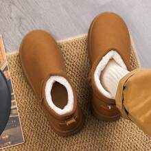 Botas forradas térmicas de color marrón para hombres, botas de cuero casuales para motocicleta, botas de tobillo con cierre deslizante, antideslizantes, aptas para el invierno - Marrón - Ver 1