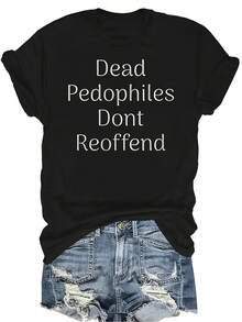 Camiseta Unisex de Verano Casual y Transpirable con Cuello Redondo y Manga Corta, Estampado con Mensaje, Adecuada para Adolescentes y Adultos - Negro - Ver 1