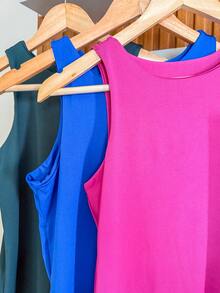 KIT 3 Basic Casual Tank Tops Double Suplex Women's Blogger  Blouse - 海軍藍/苔綠色/紫紅色 - 查看 1