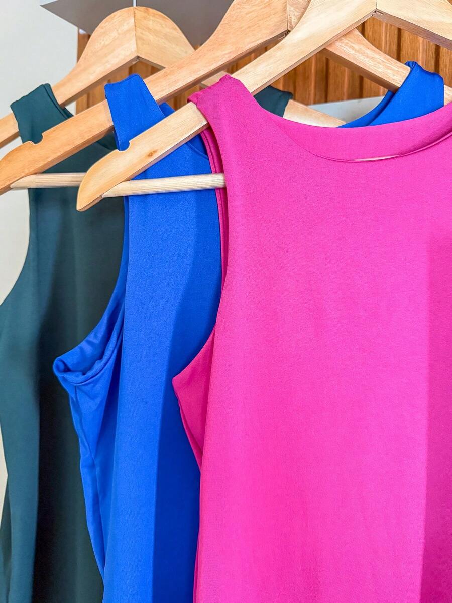 KIT 3 Basic Casual Tank Tops Double Suplex Women's Blogger  Blouse - 海軍藍/苔綠色/紫紅色 - 查看 1