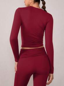 NcmRyu 1 Set Women Fashion Seamless Casual Cropped Waist Shaping Fitness Yoga Christmas Long Sleeve Top And Pants Sports Suit