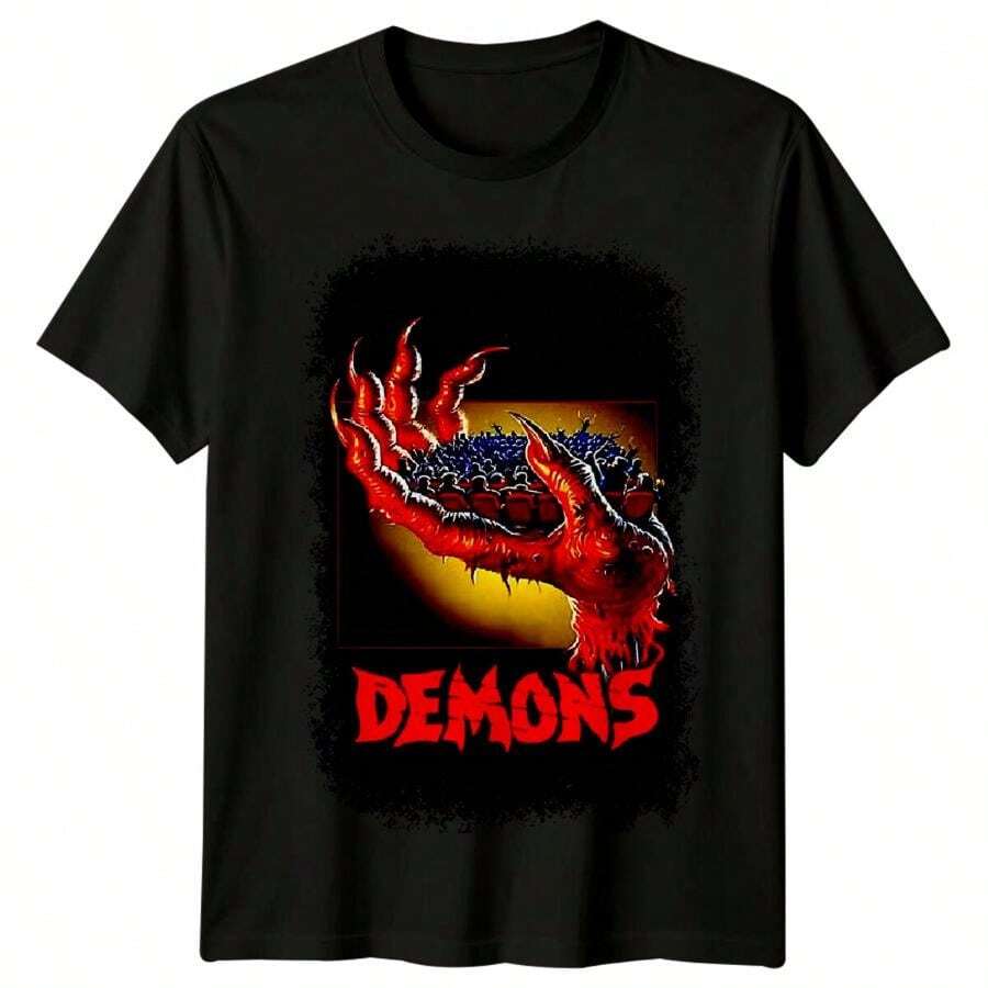 Demons 1985 Movie Poster Inspired T-Shirt Retro 80s Tee - Black - View 1