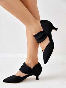 Women's Kitten Heel Pumps Shoes – Pointed Toe Slip-On Dress Shoes With Ankle Strap & Cutout Design, Petite Height-Boosting, Wide-Feet Friendly For Party, Wedding, Office, Christmas & New Year Gifts - 黑色 - 查看 3