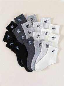 5 Paar Kinder Herbst/Winter Schleife, Polka Punkte, 3D Blumen weiße elastische Knie-Socken, geeignet für Schuluniform und Outdoor-Outfit - Verschiedenfarbig - Übersicht 1
