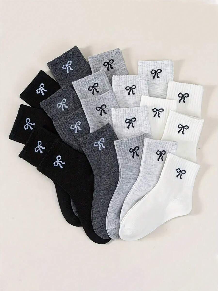5 Paar Kinder Herbst/Winter Schleife, Polka Punkte, 3D Blumen weiße elastische Knie-Socken, geeignet für Schuluniform und Outdoor-Outfit - Verschiedenfarbig - Übersicht 1