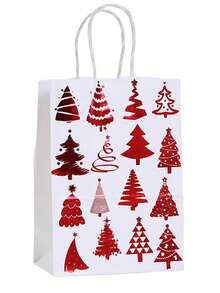 8/25 piezas Bolsas de regalo de papel kraft con estampado de lámina roja, Envoltura de regalo navideño, Bolsas de fiesta navideña, Embalaje de regalo navideño, Bolsas de tela navideñas