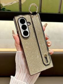 Glitter Wristband Ring Holder, Fashionable & Elegant, Popular With Invisible Stand, Foldable Phone Case Compatible With Samsung Galaxy Z Fold 7, Galaxy Z Fold 6, Galaxy Z Fold 5, Phone Protective Cover, Smartphone Case, Pink, Blue, Champagne - Multicolor - View 5