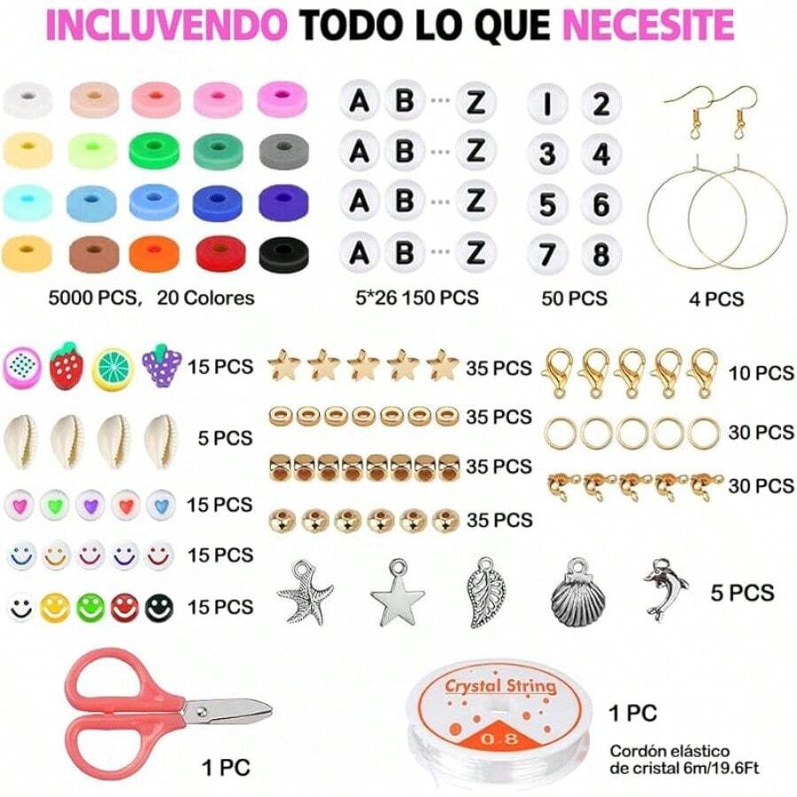 17000 Cuentas para Pulseras, kit para Hacer Pulseras Cuentas Pulseras, Kit de Cuentas, Letras para Pulsera Cuentas para Hacer Pulseras y Collares, Cuentas de Letras Cuentas para Bisuteria - 5000+ Piezas - Ver 1