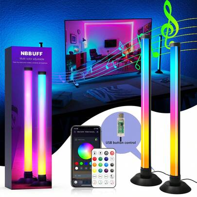 NBBUFF 2pcs/Set RGB+IC LED Light Strip, Smart LED Night Light, Home Decor, 200+ Scene Modes & 16 Million Colors, 3 Control Modes, Dynamic Music Sync Mode, Suitable For Bedroom, Computer, TV Backlight, Bar, Christmas & New Year Decoration