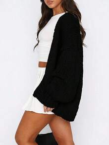 Women's Fall Open Front Cardigan Sweaters Long Sleeve Loose Fit Chunky Knit Outerwear  Casual Outfits - màu đen - Xem 3