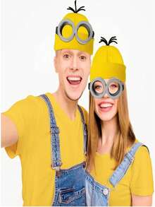 1 Stück gelbe gestrickte Mütze für Männer und Frauen, Halloween Weihnachts Kostüm, bestickte Beanie Kappe für Cosplay Rollenspiel, weich und stilvoller gelber Hut, perfekt für Partys und festliche Feiern im Herbst