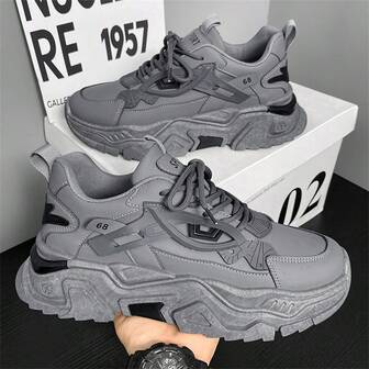 Multi-Functional Thick Sole Men's Skateboard Shoes, Sports Shoes With Breathable Mesh Upper And Durable PU/Rubber Sole, Lace-Up Casual Sports Shoes With Blue Decoration, Suitable For Casual Wear, Multi-Functional Shoe Accessories