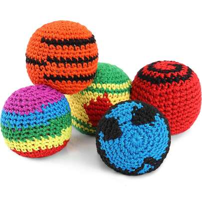Paquete de 5 divertidos sacos de hacky ball, colores surtidos, kickball tejido, kickballs de punto suaves para principiantes