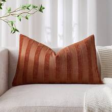 1 Stück/2 Stück ROST 3D gestreifte Kissenbezüge (Kissenfüllung nicht enthalten), moderne, modische, weiche Chenille und Kunstleinen-Mischung in zweifarbig gestreifter, bequemer Kissenhülle, geeignet für Sofa, Schlafzimmer, Dekoration, ganzjährig
