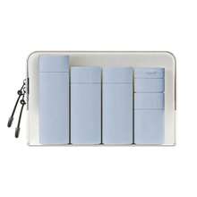 5 件旅行洗漱用品可补充瓶套装 - 面霜、沐浴露、洗发水分配器、便携式旅行补充瓶套装 + PU 包（100ml、80ml、80ml、50ml、15ml）