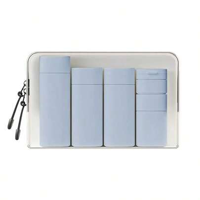 5pcs Travel Toiletry Refillable Bottles Set - Cream, Shower Gel, Shampoo Dispenser, Portable Travel Refill Bottles Set + PU Bag (100ml, 80ml, 80ml, 50ml, 15ml), Spray Bottle, Mini Perfume