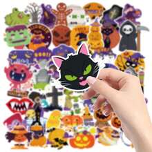 50pcs Halloween Themed Sticker Set, Including Pumpkin, Witch, Bat, Ghost, Spider Web And Other Spooky Designs, Party Stickers Craft Supplies For Scrapbooking, Halloween DIY, Suitable For Laptop, Water Bottle, Phone Case, Guitar - Various Cartoon Halloween - Multicolor - View 6