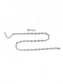 1pc Stainless Steel Coffee Bean Patchwork Hollow Oval Shaped Necklace Chain, Fashionable Minimalist Hip-Hop Style Unisex Sweater Chain For Party, Music Festival