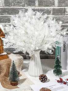 5/10pcs Sparkling Fir Decor, Christmas Desktop Ornaments, Glitter Christmas Tree Hanging Decorations, Artificial Pine Needle Decor, Vase Filler, Holiday Party Supplies, Home Decor, Christmas Decoration Fake Plant