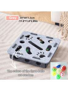 Cat Fun Box - Interactive Scratch & Dig Construction Scene, Durable Indoor Cat Puzzle Game, Promotes Intelligence & Physical Activity, Includes 3 Ball Toys (Random Colors), Playful Design, No Batteries Required