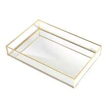Gold Glass Perfume Tray Mirror Vanity Jewelry Trinket Magazine Photo Organizer Ornate Cosmetic Makeup Display Decorative Coffee Table Tray For Home Decor Dresser Tabletop (11.8" X 8") - Vàng - Xem 9