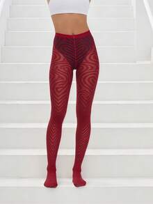 Women Sheer Tights Control Top Pantyhose Y2k Polka Dot Skinny Mesh Tights Fishnet Socking Leggings - 中紫紅色 - 查看 1