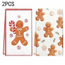 1 set/2 piezas/100 piezas Toallas de cocina y paños de cocina con estampado de pan de jengibre, adecuados para decoración de interiores en restaurantes, cocinas, baños, decoración de fiestas, regalos festivos y pueden ser entregados como regalos de Navidad