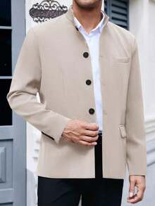 Mens Casual Suit Blazer Jackets Stand Mandarin Collar Lightweight Lined Sport Coats Business Coats - Màu be - Xem 1