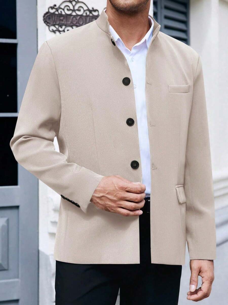 Mens Casual Suit Blazer Jackets Stand Mandarin Collar Lightweight Lined Sport Coats Business Coats - Màu be - Xem 1