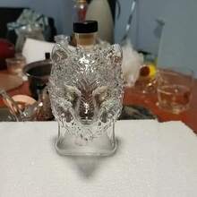 1pc 300ml Wolf Crested Whiskey Glass Bottle - Unique Wolf Head Design With Amber Liquid, Perfect For Anniversaries & Special Occasions, Whiskey Bottle