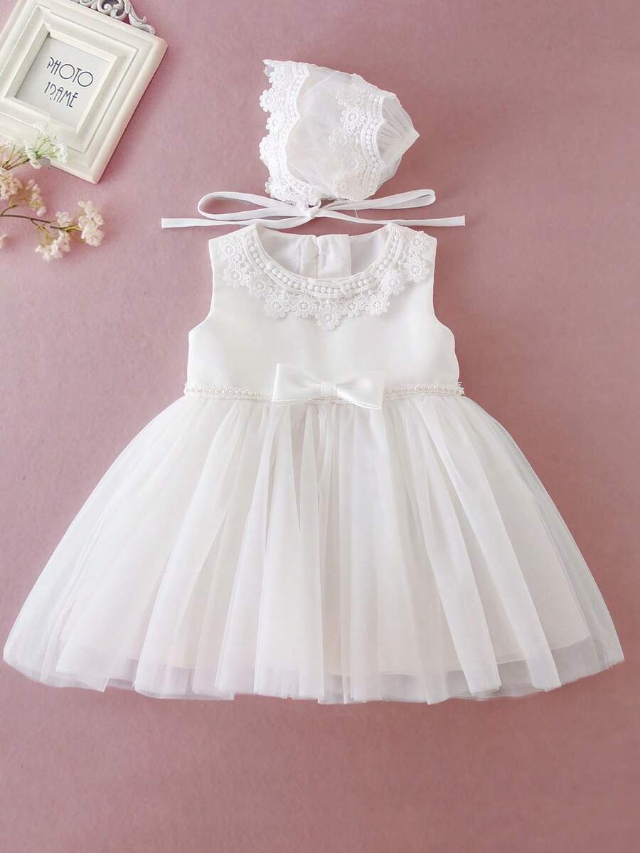 Baby Girls' White Christening Dress, Wedding Flower Girl Dress, Infant 0-2 Years - White - View 1