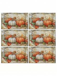 1/4/6 pièces Nappes rectangulaires en lin avec feuilles d'érable et citrouilles d'automne pour la Thanksgiving, lavables en machine, décoration de table tressée jaune et grise, pour salle à manger, maison, cuisine, banquet, café