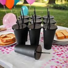 10/20/30/60 Pcs Black Reusable Plastic Cups With Straw And Lids,24oz Durable Cup Tumblers Iced Coffee Sippy Cup 710ml Large Bottle Travel Mug Party Bulk Cold Adults Parties Birthdays Housewarming Father's Day, Mother's Day Gifts - màu đen - Xem 3