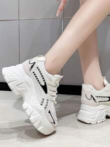 Größe 35-40 einfarbige Schnürsneaker mit dicker Sohle, geeignet für Schule, Outdoor, Strand, alle Jahreszeiten