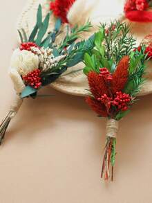 5 Pces Boho Dried Pampas Grass Bouquet Mini Various Natural Dried Flower Combinations With Stem Dried Embossing Flower Dry Floral Arrangement For Vase, Carfts, DIY, Wedding, Christmas & Home Decor