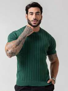 Men's Textured Lightweight Knit T-Shirt, High Quality Premium Spring Summer 26 - Green - View 1