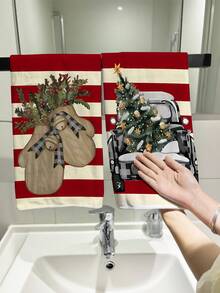 1 buah/2 buah/6 buah Handuk Tangan Natal Mikrofiber Super Lembut dengan Motif Salju, Rusa Kutub, Pohon Natal & Garis-garis, Kain Pembersih Dapur, Cocok untuk Dekorasi Dapur & Kamar Mandi Natal, Hadiah Kalender Advent, Kejutan Natal - MultiWarna - View 6