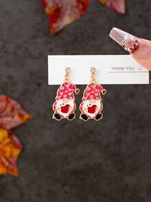 1 Pair Cute Enameled Christmas Earrings - Christmas Gnome Earring - Festive Holly Berry Earring - Christmas Tree Dangle Earring - Holiday Earrings Jewelry Gift For Women & Girls
