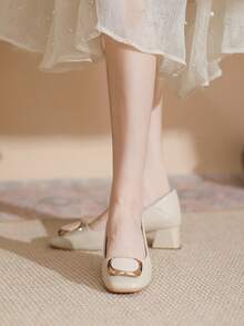 Tesuxi 宽版女士高跟鞋，粗跟，低鞋面，优雅舒适，四季皆宜，方头，可拆卸鞋跟工作鞋 166-100-6