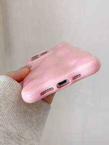 1pc Glossy Jelly Macaroon Squeeze Soft TPU Protective Phone Case With Cloud Wave Edge, Compatible With IPhone 17 Pro Max, 16, 16 Pro Max, 16 Pro, 16 Plus - Pink - View 7