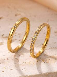 2pcs Exquisite Stainless Steel Rings With 1 Diamond And 16 Diamonds, Luxury Titanium Steel Jewelry Suitable For Teenagers And Best Friends, Daily Wear