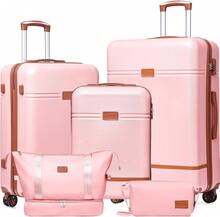 YSTYLE LONG VACATION 5-Piece Travel Luggage Set With ABS+PC Hard Shell Carry-On Suitcase, Spinner Wheels And YKK Zipper With TSA Lock - Pink - View 1