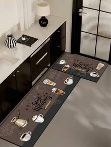 1pc Silica Gel Kitchen Floor Mat With Hand-Painted Coffee-Themed Illustration, Featuring Various Coffee Cup Designs Such As Cream-Topped, Takeaway Paper, Transparent Glass, And Ceramic Black Coffee Cups Christmas Decor Kitchen Rug - Multicolor - View 11
