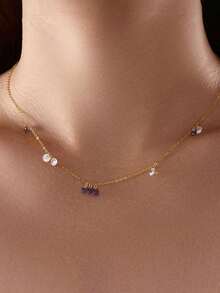 GAGAFEEL 1件925纯银优雅几何圆形闪亮紫色和白色立方氧化锆锁骨链项链，适合女性日常佩戴，友谊珠宝礼物 - 金色 - 查看 2