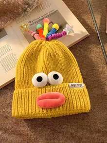 1pc Cute Cartoon Novelty Beanie Hat, Warm Ear Protection Knitted Cap, Suitable For Christmas, Parties, Unisex