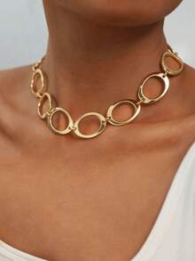 1件哑光金/银色不对称粗项链，适合女性日常佩戴（避免长时间暴露于高温、海水等环境中） - 金色厚實項鍊 - 查看 4