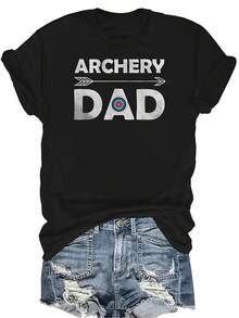 Camiseta de equipo de tiro con arco para papá, de cuello redondo, de manga corta, transpirable, de verano, casual, con personalidad, versátil, adecuada para adolescentes y adultos - Negro - Ver 1