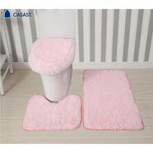 Juego completo para baño 3 en 1: cubierta de inodoro + alfombrilla + reposapiés de felpa, alfombra para baño, diseño cómodo y decorativo - azul claro - Ver 2