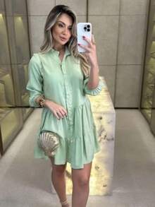 vestido virginia com babado manga 3/4