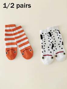 1双/2双/4双装可爱卡通鸭子图案女士船袜，柔软舒适，时尚中筒设计，适合节日、生日和圣诞节礼物 - 彩色 - 查看 8